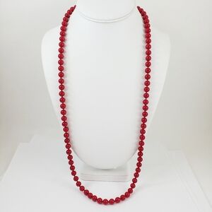 Vintage Monet Necklace Red 30 inches red beads hand knotted